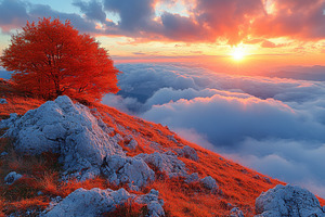 Majestic sunset over clouds with vib, a Photo by Tanuart