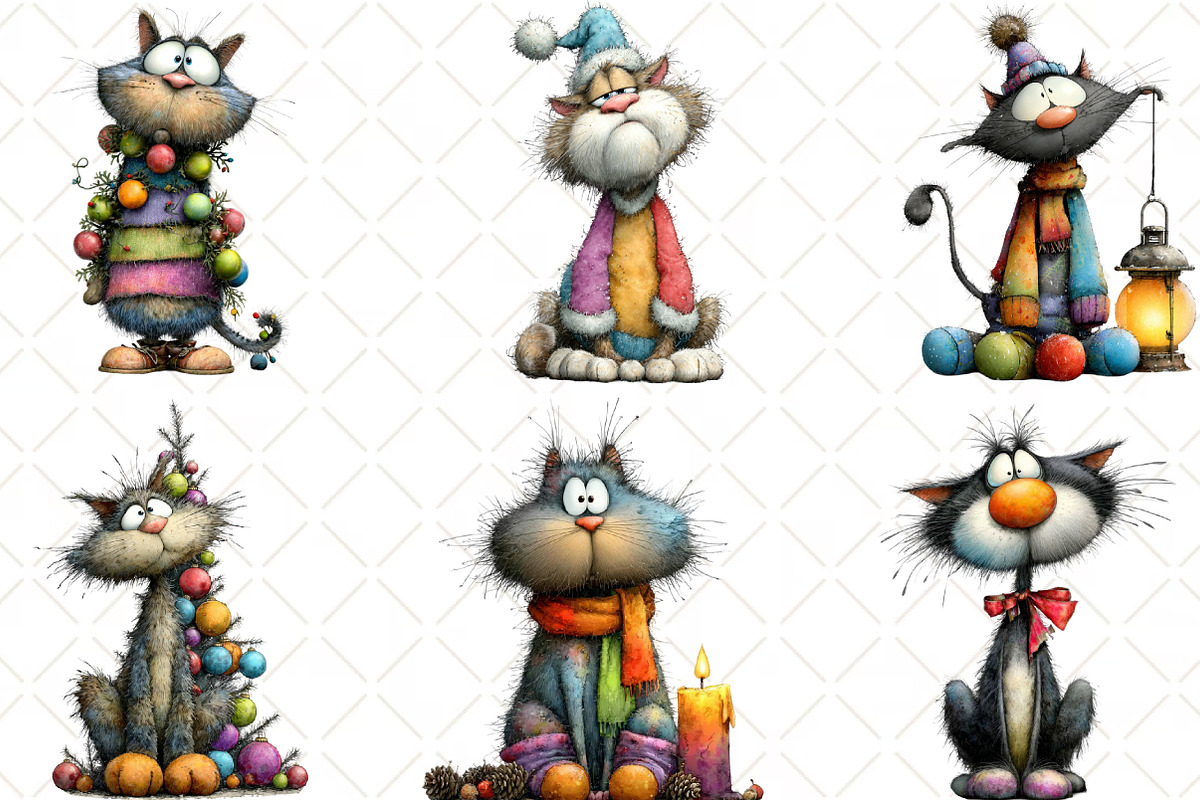 Christmas Cat Clipart, an Illustration by Black Bird Studio (Photo 3 of 6)