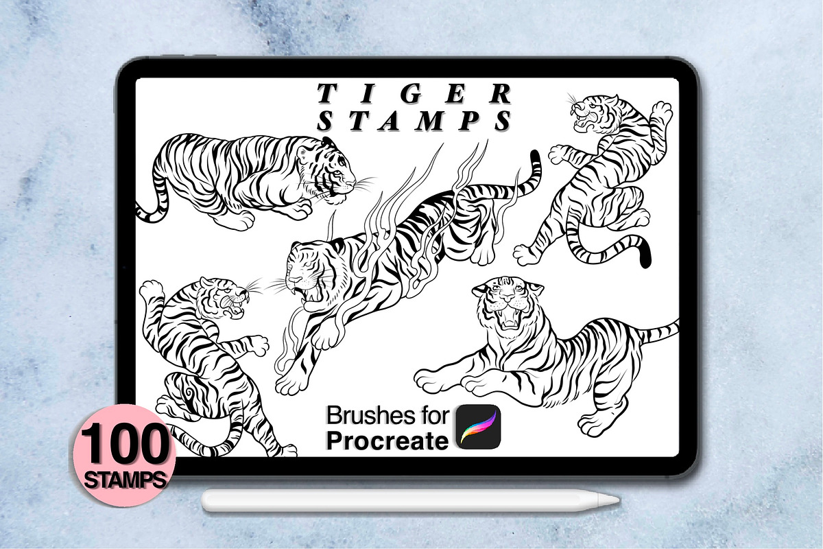 100 procreate tiger stamps, a Brush Add-On by Arts For Peace (Photo 7 of 8)