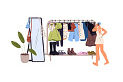 People choose clothes on hanger rack, a Person Illustration by PaperTrident (Thumbnail 2 of 7)