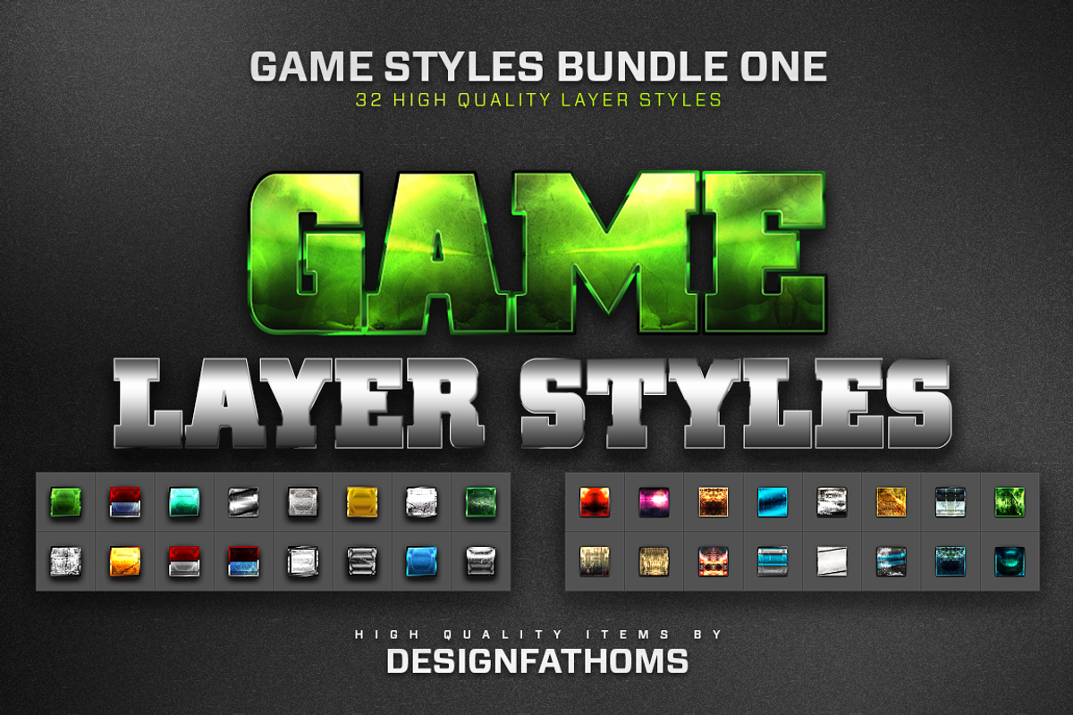 32 Game Layer Styles Bundle 1, a Layer Style Add-On by DesignFathoms