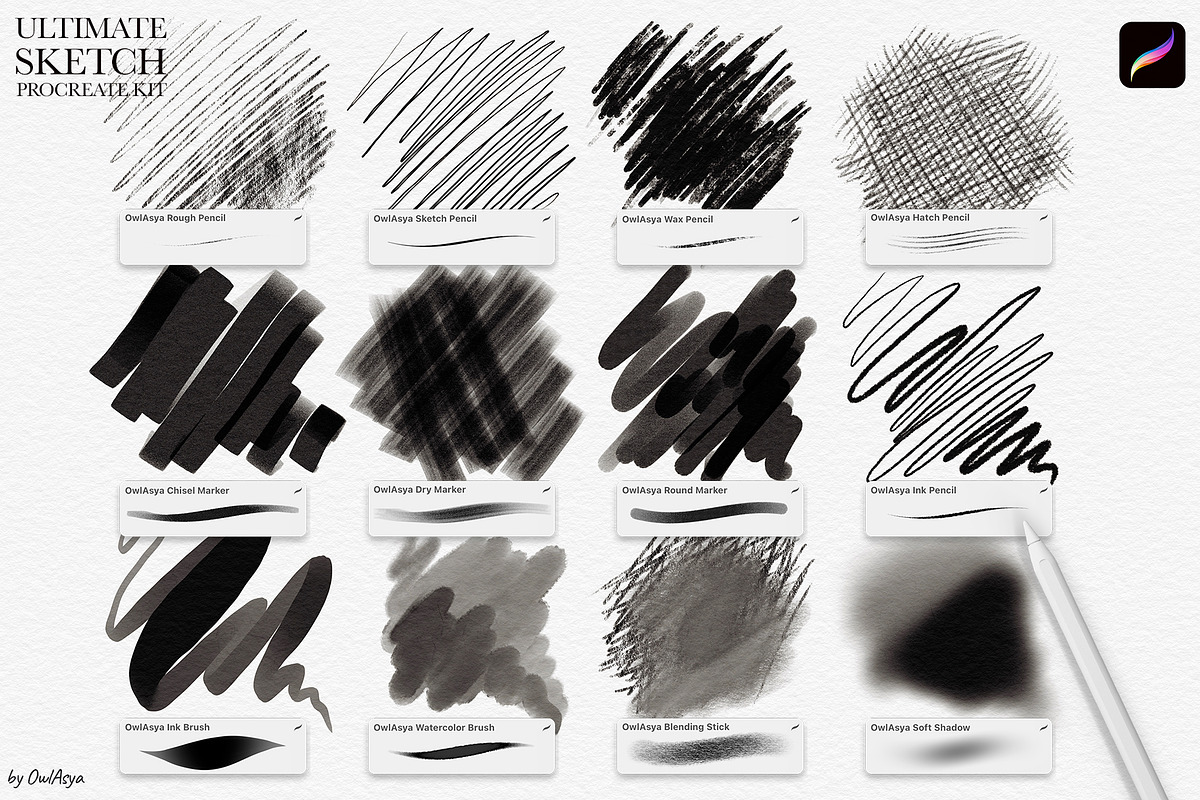 Ultimate Sketch Procreate Brushes, a Brush Add-On by owlasya (Photo 3 of 6)