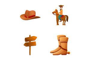 Cowboy Character Icons Set Cartoon