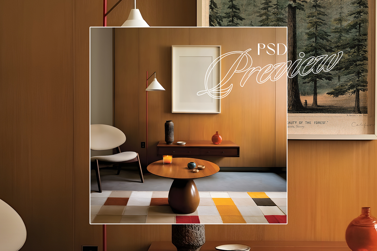 A1 Poster Mockup Warm Wood Interior, a Mockup by WasMockups (Photo 5 of 5)