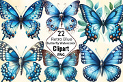 Retro Blue Butterfly Watercolor, an Illustration by CraftArtStudio (Thumbnail 1 of 3)
