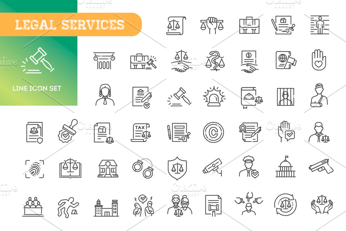 Legal icon set. Legal services, an Outline Icon by Tettygreen (Photo 1 of 2)