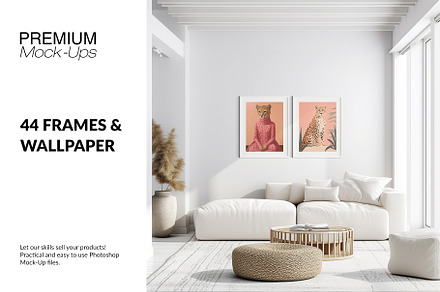 44 Frames and Wallpaper Mockup, a Household Mockup by mock-ups