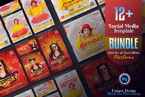 Birthday Social Media Post Bundle, a Social Media Template by Creative_View