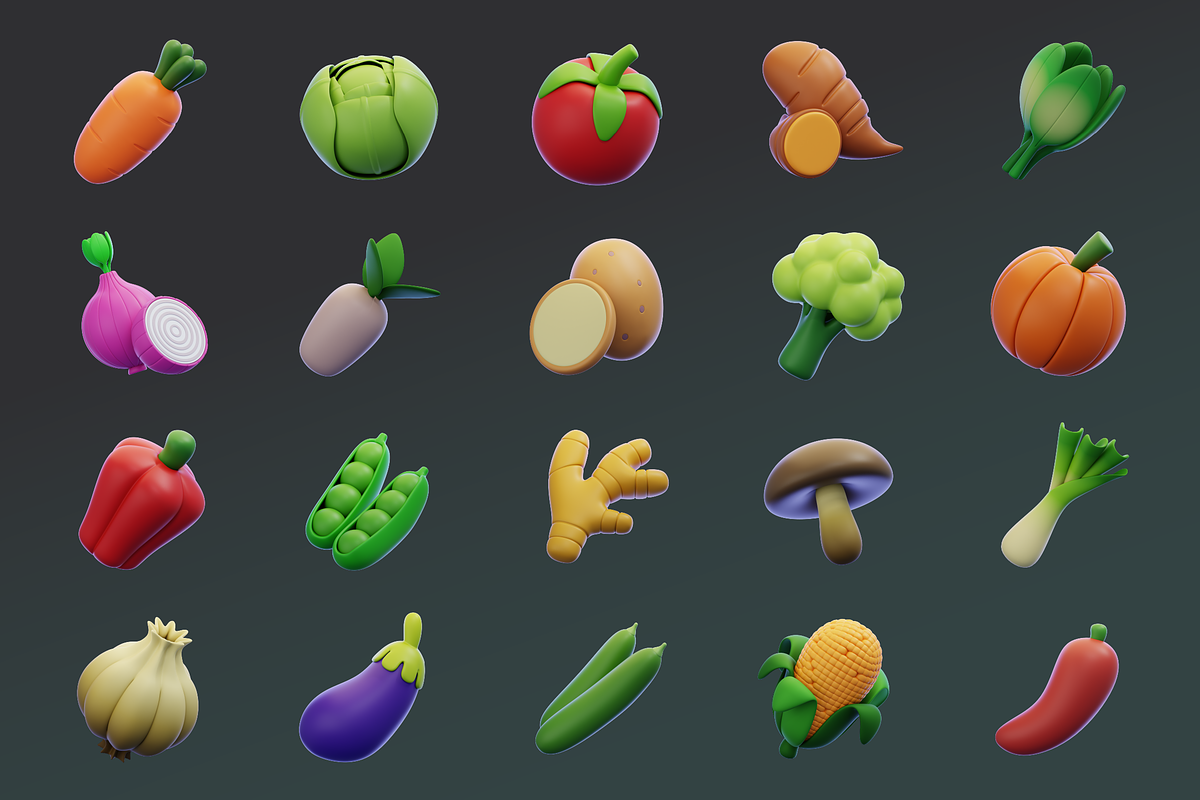 Vegetables 3D Icon Pack, a Food & Drink 3D Model by Bartama Graphic (Photo 2 of 2)