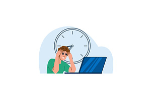 Stressed freelancer touching head, a Person Illustration by pikepicture