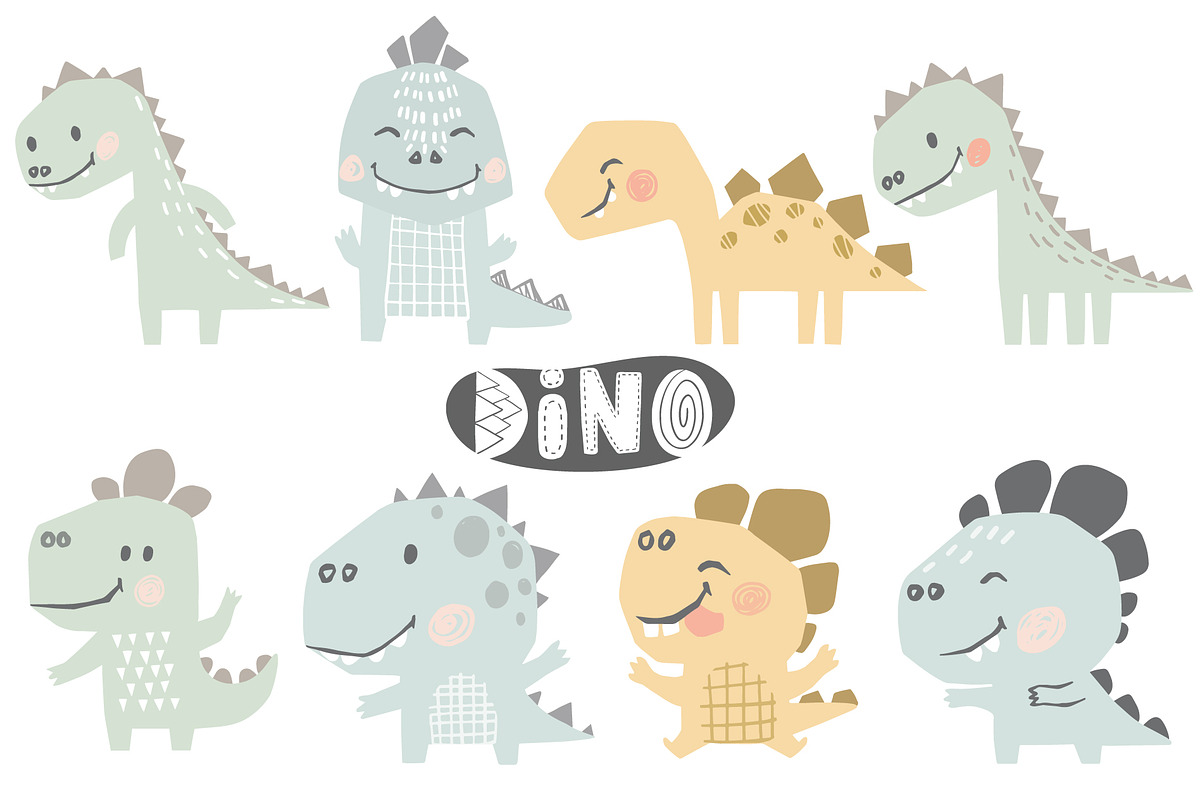 Dinosaurs on the beach. Kids vector, an Animal Illustration by MeadowFox (Photo 5 of 10)