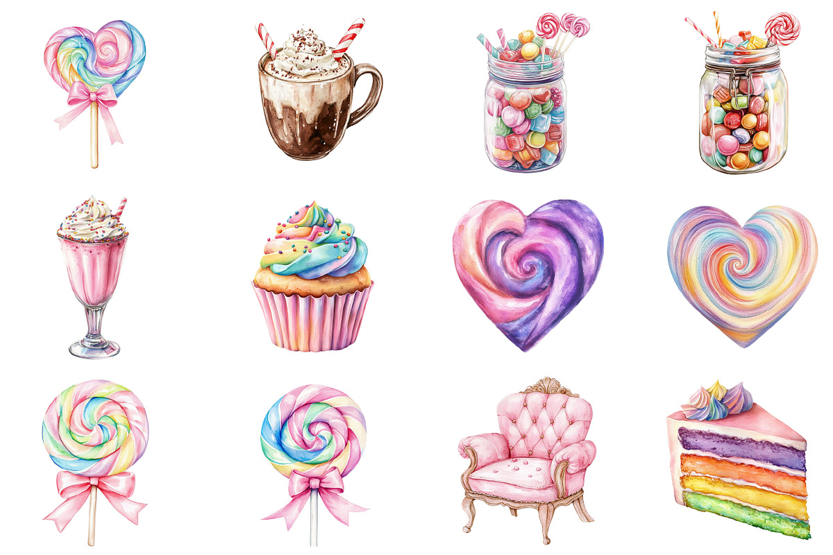 Watercolor Pastel Candyland Clipart, an Illustration by CitraGraphics (Photo 2 of 5)