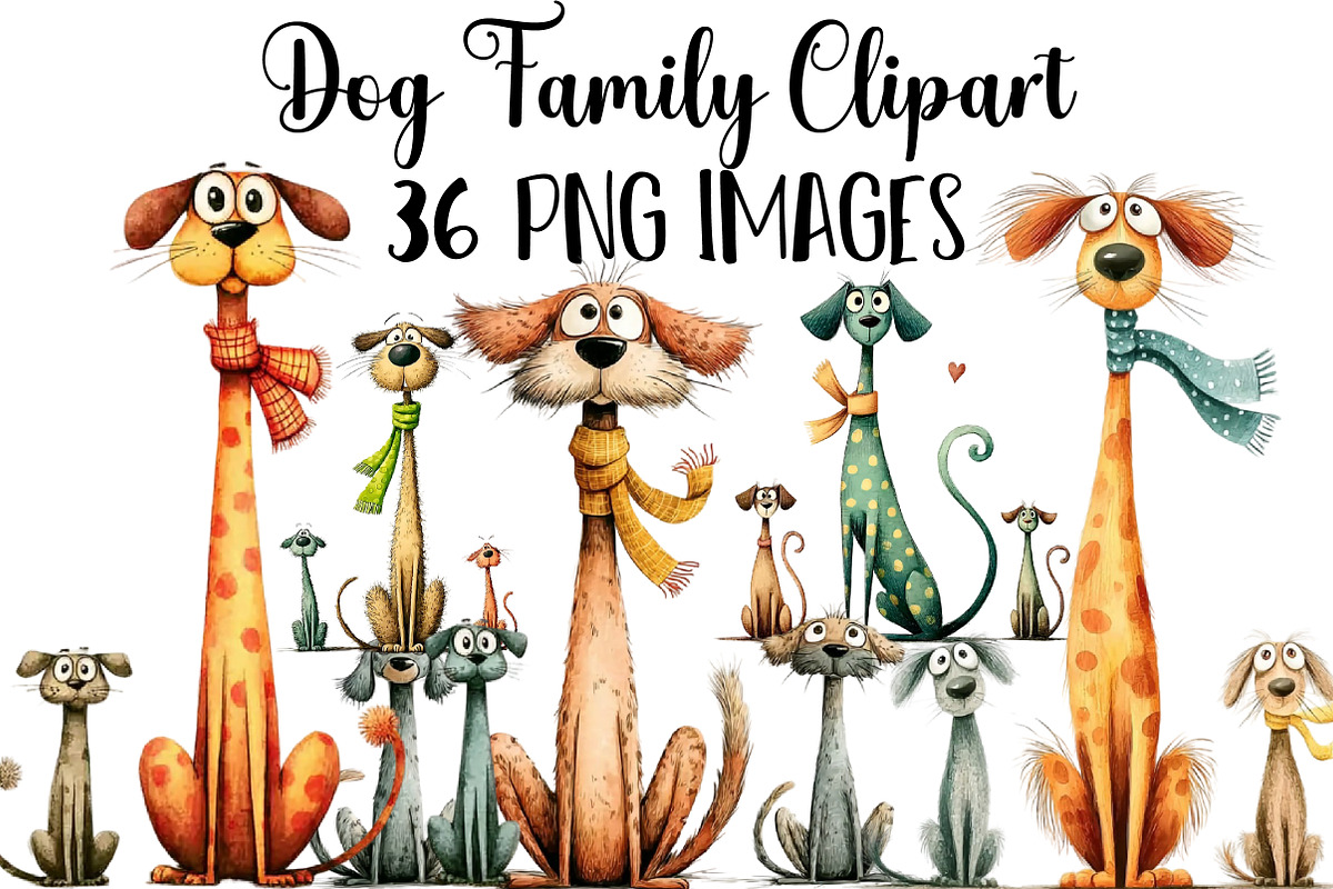 Watercolor Dog Family Clipart, an Illustration by DreamArtGraphic (Photo 1 of 5)
