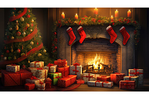 stockings wrapped christmas gifts ai, a Holiday Photo by pikepicture