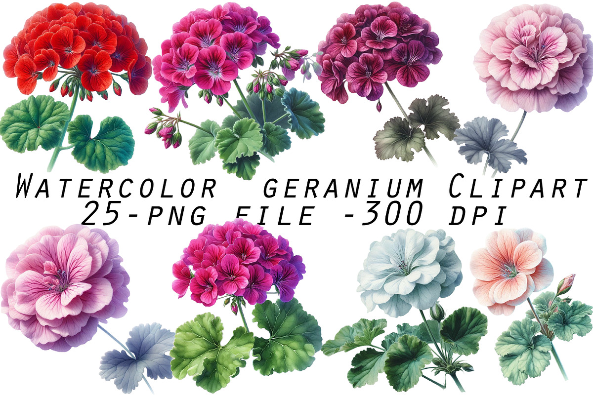 Watercolor geranium Clipart, an Illustration by Designworld (Photo 1 of 5)