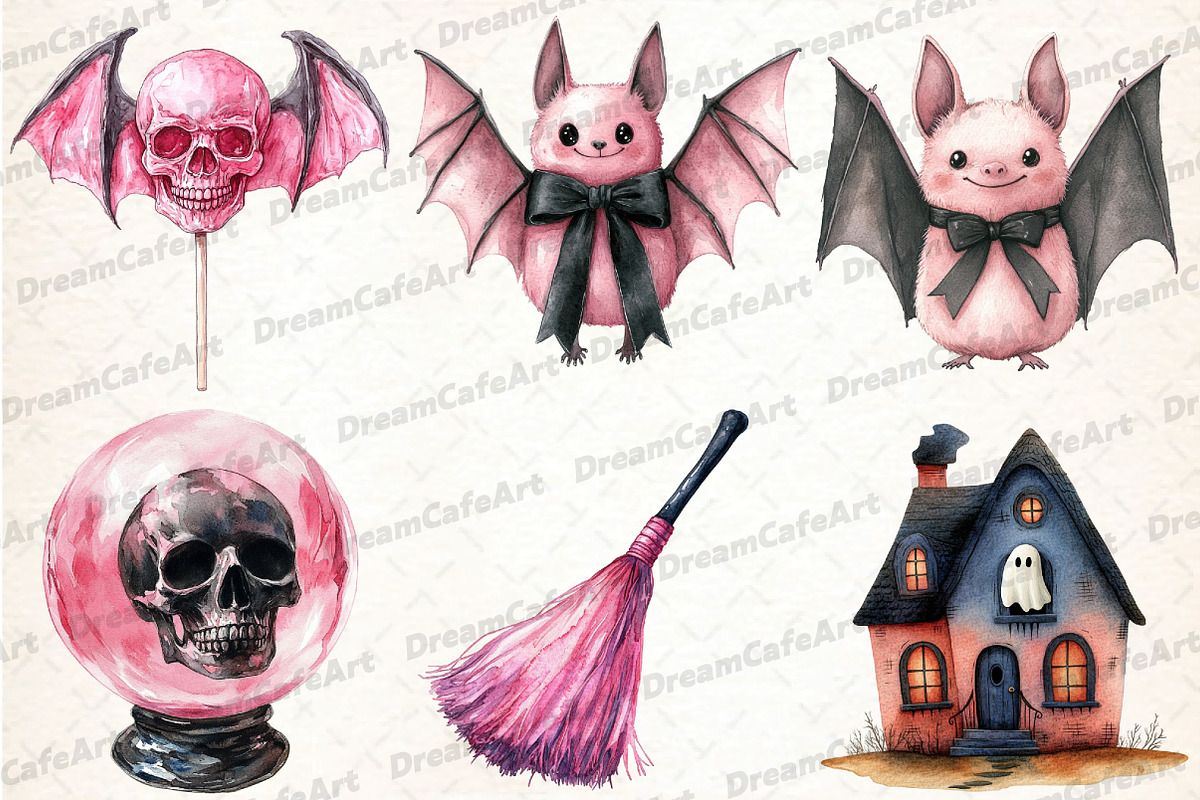 Black Pink Halloween Clipart, an Illustration by DreamCafeArt (Photo 4 of 7)