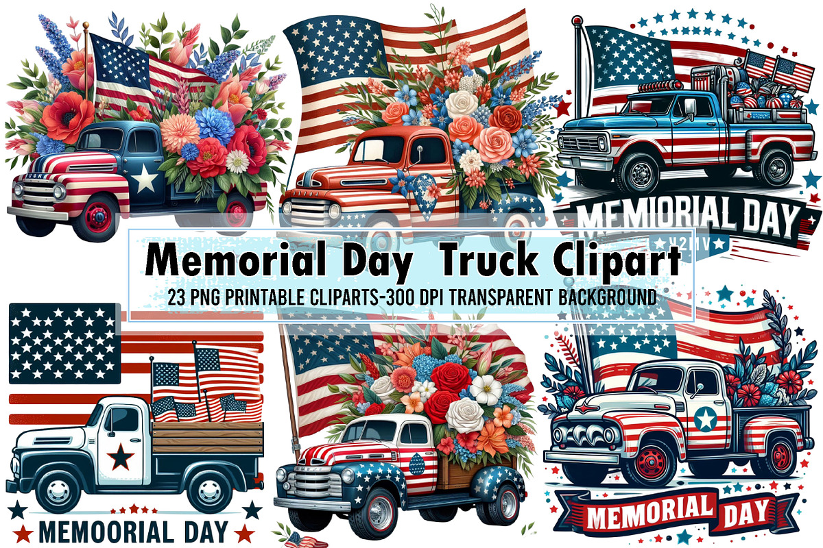 Memorial Day  Truck Clipart The Down, an Animal Illustration by Sublimation Artist (Photo 1 of 6)