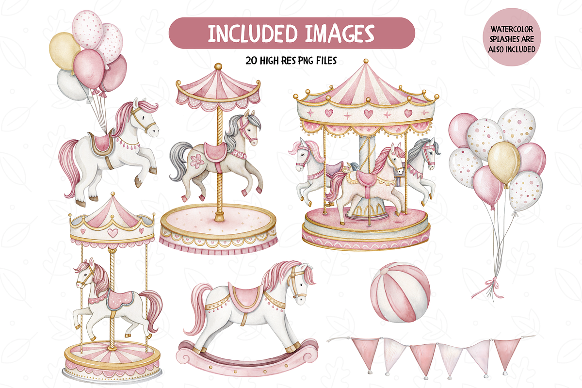 Pink Pastel Carousel Clipart Set, an Illustration by TatiMockup (Photo 2 of 4)