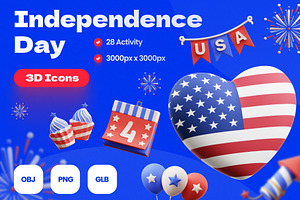Independence Day 3D Icons, an Object 3D Model by Rakata Studio