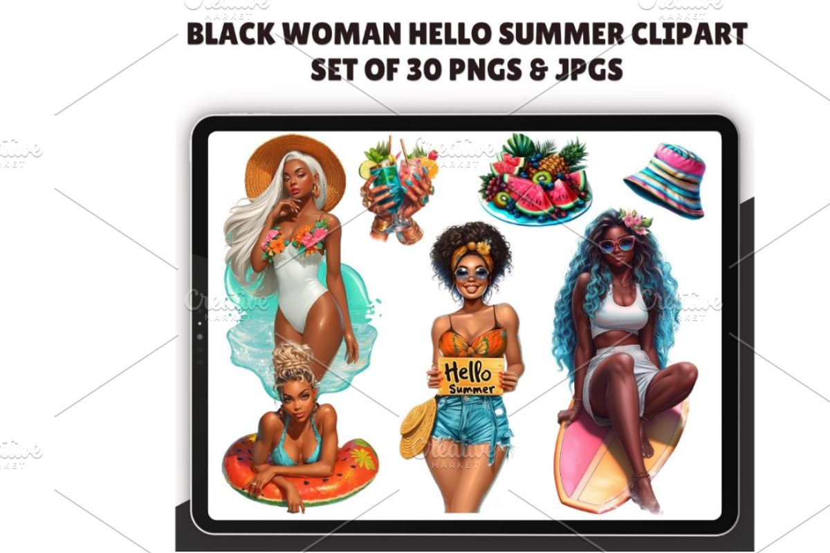 Black Woman Summer girls clipart, an Illustration by CraftCrateShop (Photo 1 of 6)