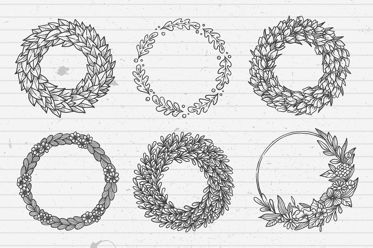 6 Hand Drawn Wreath, an Object Graphic by Ladle&co. (Photo 2 of 2)