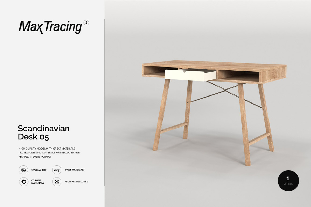 Scandinavian Desk 05, a Furniture 3D Model by maxtracing2 (Photo 1 of 11)