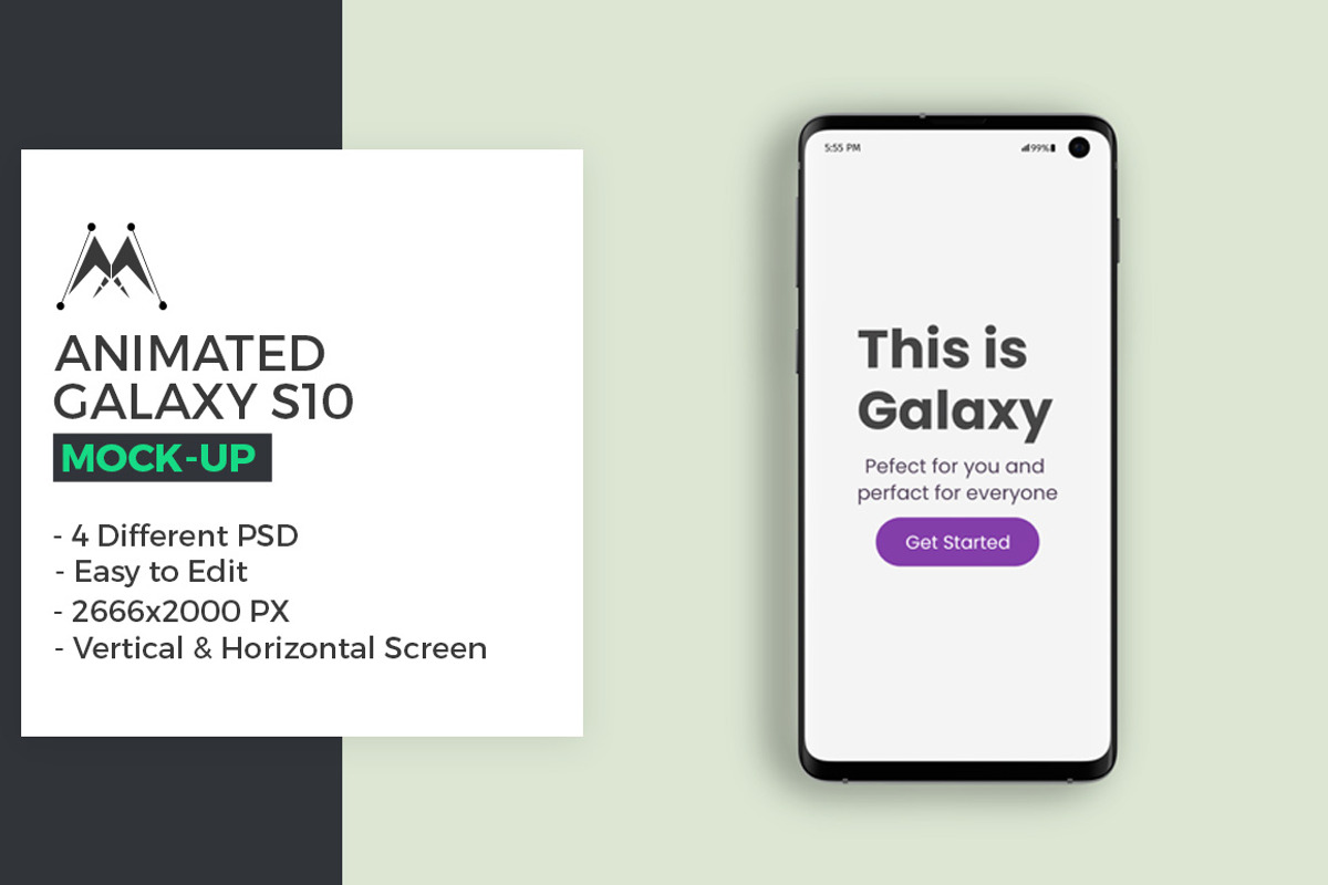 Animated Galaxy S10 Mockup, a Device Mockup by Modern Studio (Photo 1 of 4)
