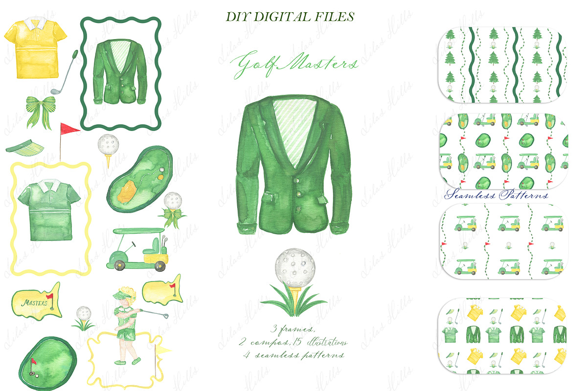Golf Masters Watercolor Clipart DIY, a Graphic by LABFcreations (Photo 2 of 4)