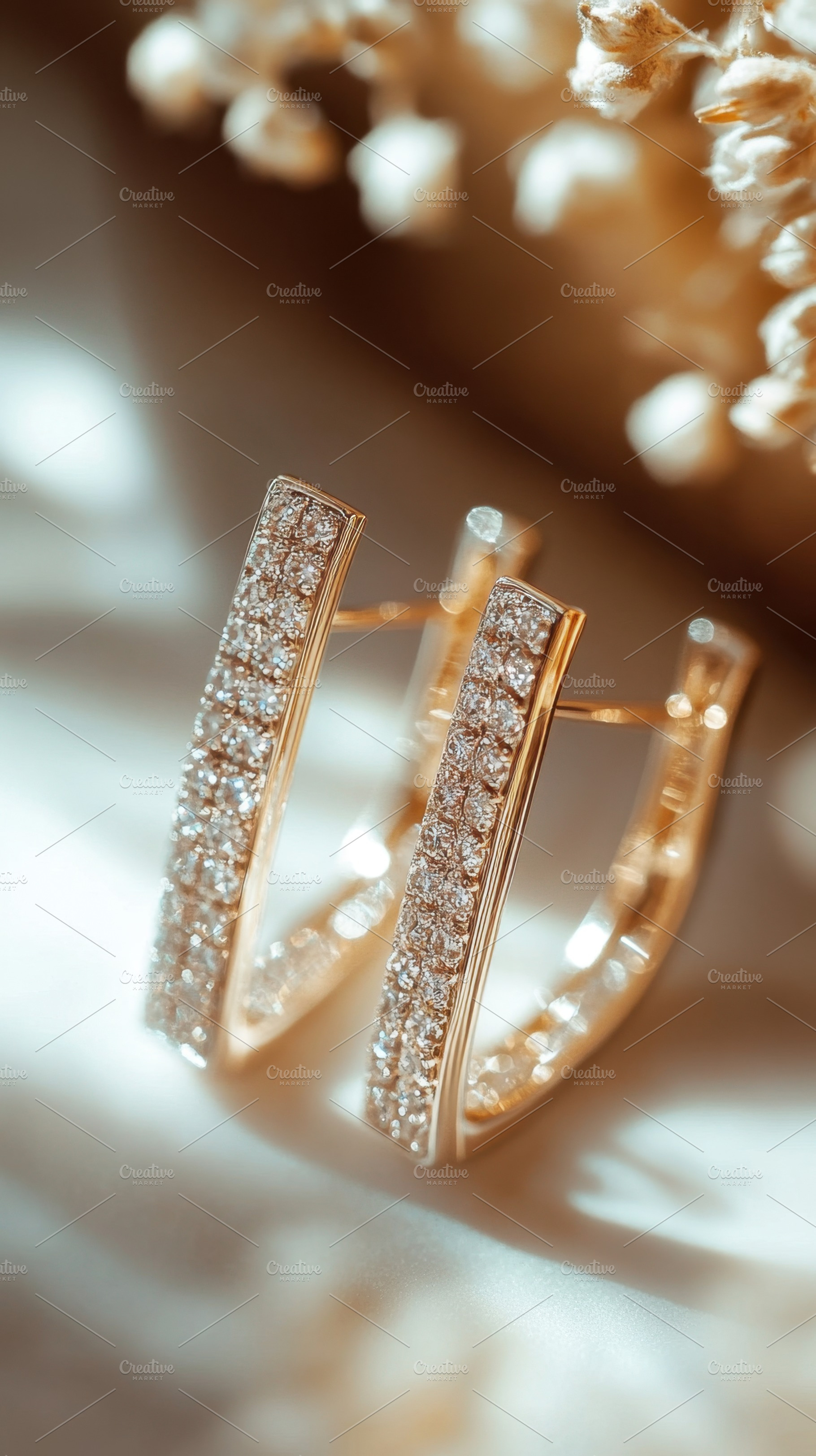 Gold earrings with sparkle, a Photo by Beautiful things