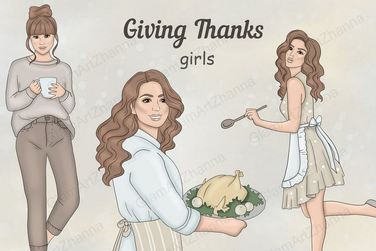 Giving Thanks Girls Clipart, a Person Illustration by GlamArtZhanna (Photo 1 of 4)