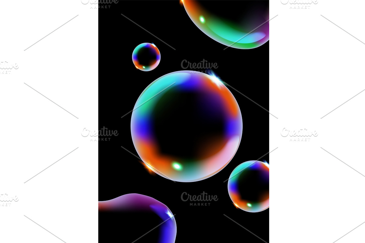 Glowing soap bubbles on black, an Illustration by the8monkey