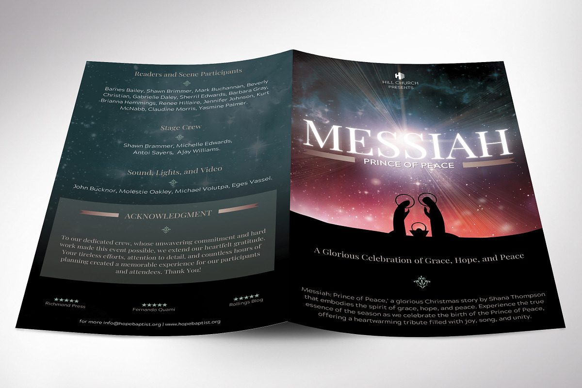 Messiah Christmas Program Canva 4pgs, a Brochure Template by Godserv Designs (Photo 2 of 11)