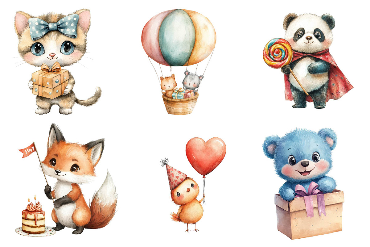 Birthday Baby Animal Clipart, Party, an Illustration by CreationArt (Photo 2 of 5)