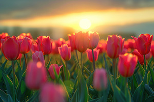 Sunrise over tulip field, a Photo by AlyaAnd