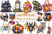 Watercolor Patchwork Halloween PNG, an Illustration by Craft Nest (Thumbnail 1 of 6)
