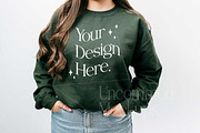 Forest Green Gildan 18000 Mockup x3, a Hoody Mockup by Uncommon Mockups (Thumbnail 3 of 6)