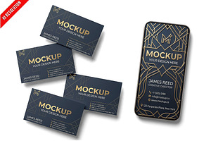 Business Card With Phone Top Vie PSD, an Advertising Mockup by Bruno's Shop