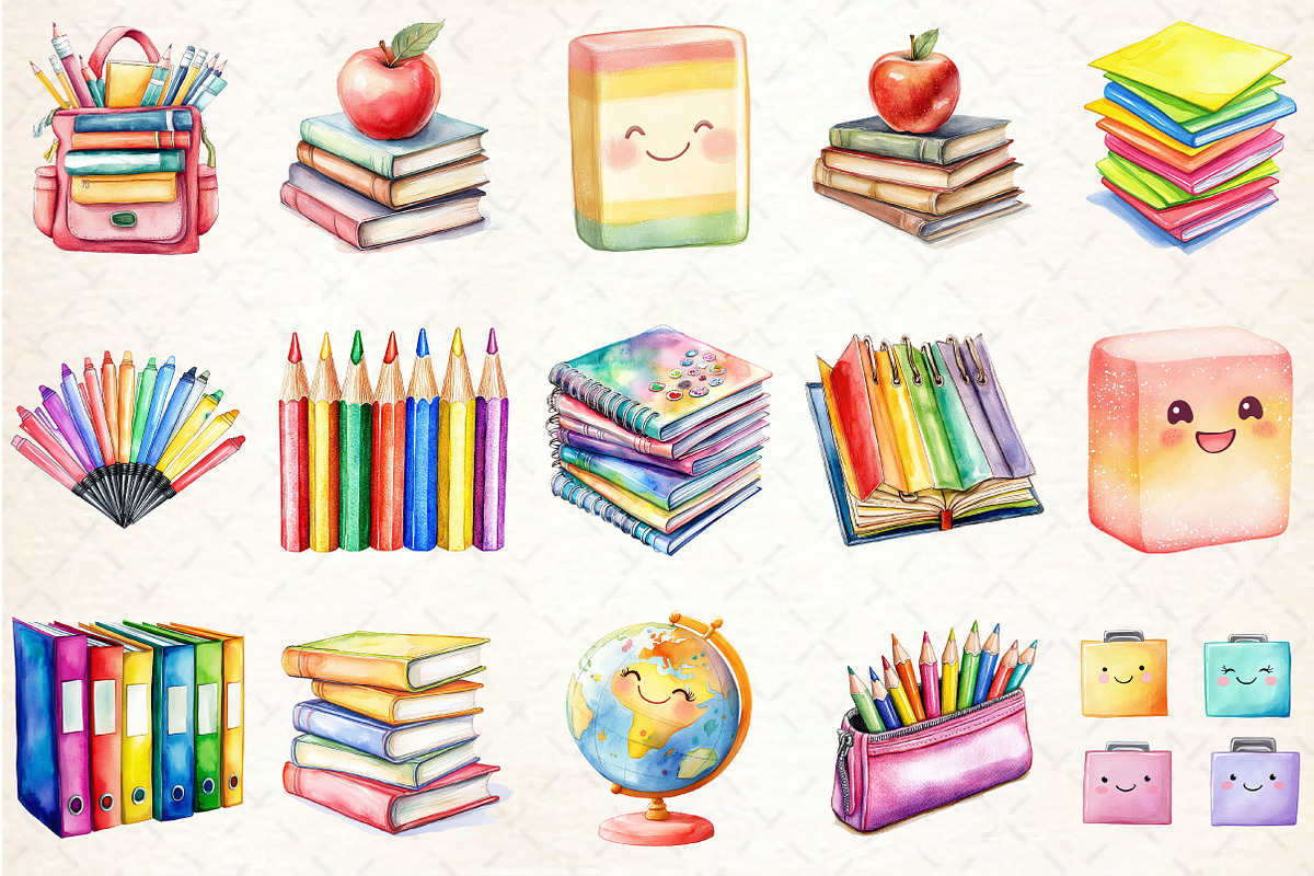 School Supplies Sublimation Clipart, a Seasonal Illustration by Rose Art (Photo 2 of 4)