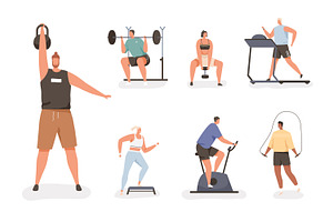 People doing sports in the gym set, a Sport Illustration by Good Studio