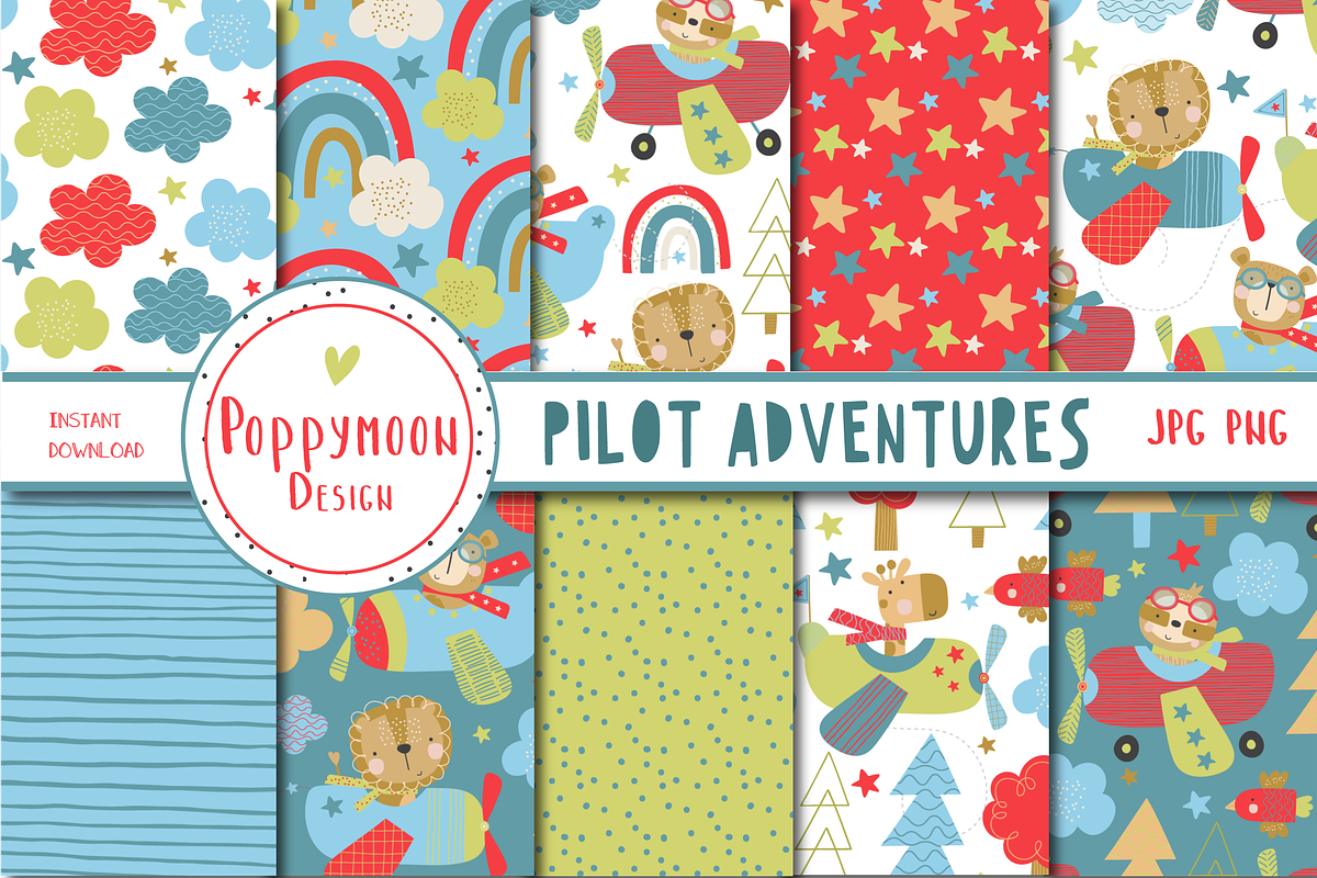 Pilot Adventures paper set, a Pattern Graphic by Poppymoondesign