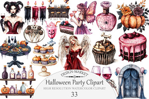 Watercolor Halloween Party Clipart, an Illustration by Design Market