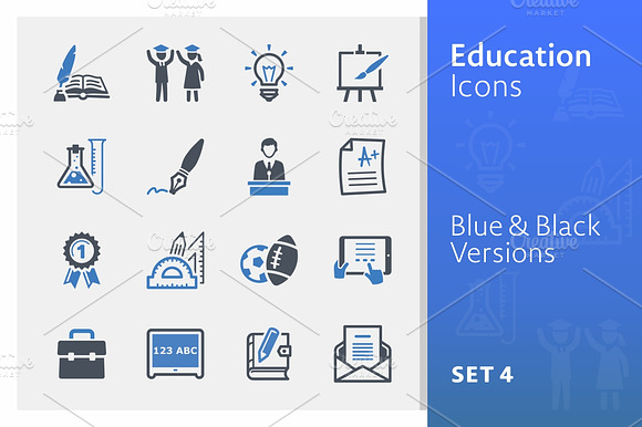 Education Icons Set 4 Blue Series