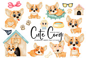 Watercolor Corgi Clipart., an Animal Illustration by Natalya_Mona_Art (Thumbnail 1 of 4)