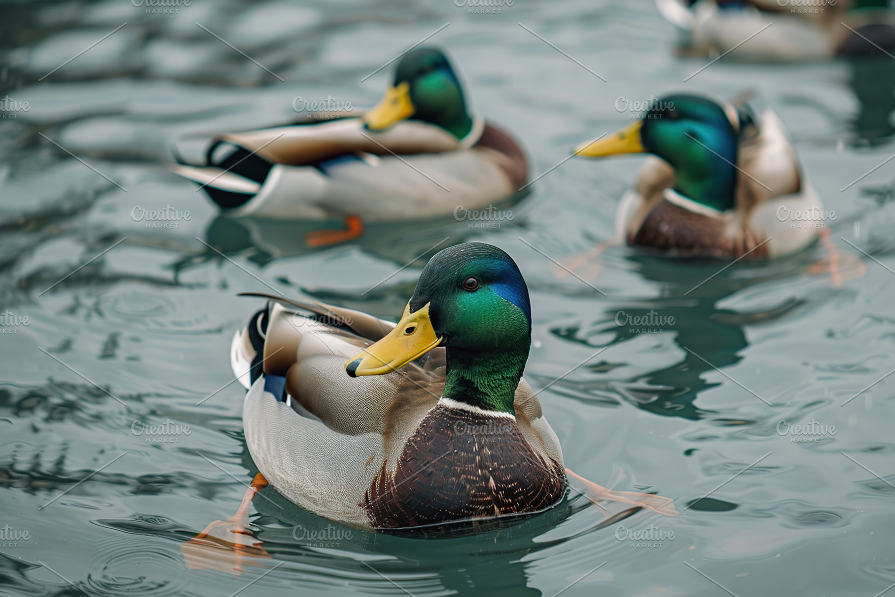 Group of ducks swimming into the pond, an Animal Photo by AlyaAnd
