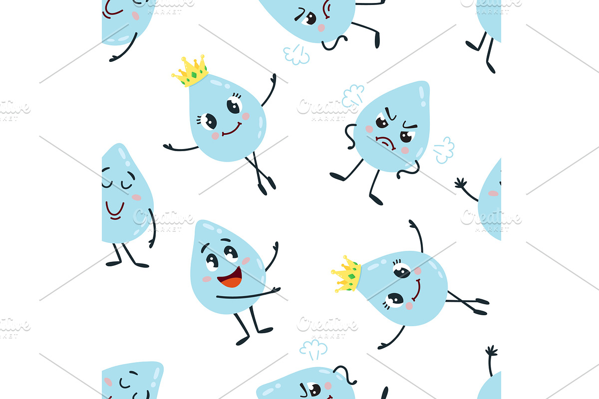 Cartoon drops seamless pattern, an Illustration by LadadikArt