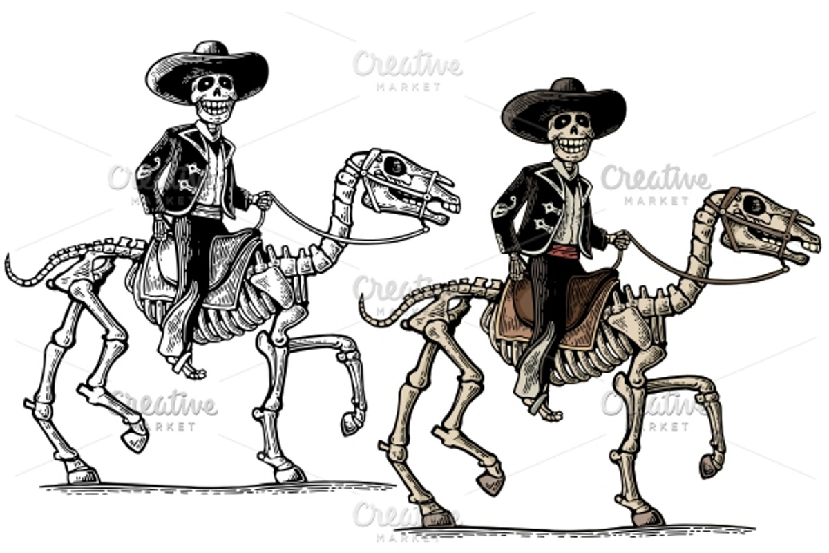 Rider on skeleton horse. Mexican, an Illustration by MoreVector