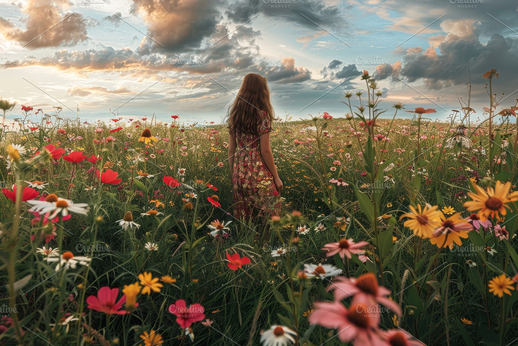 A woman stands amidst a field of blo, a Photo by Iftikhar Alam
