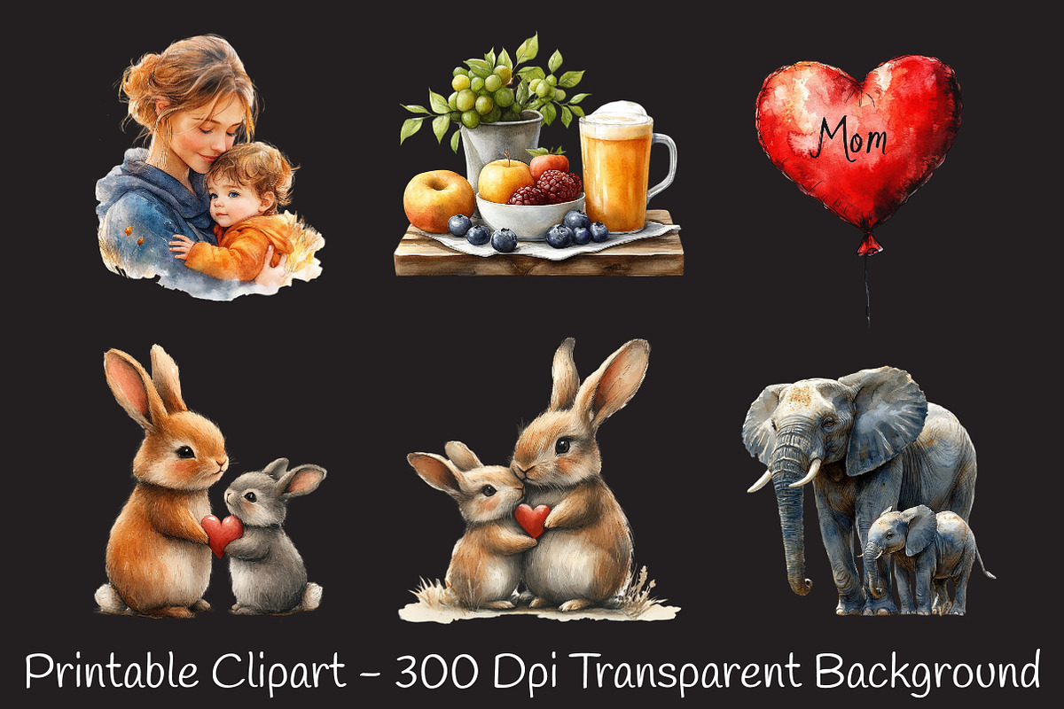 Doodle Mother's Day Watercolor Clipa, an Illustration by RobertsArt (Photo 2 of 7)