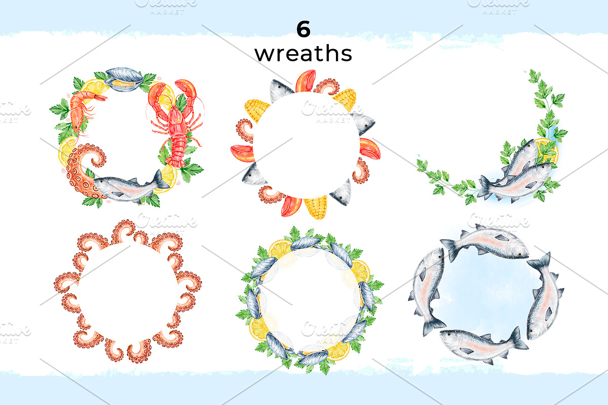 Seafood Watercolor Clipart, a Food Illustration by Eves_Aquadreams (Photo 6 of 12)