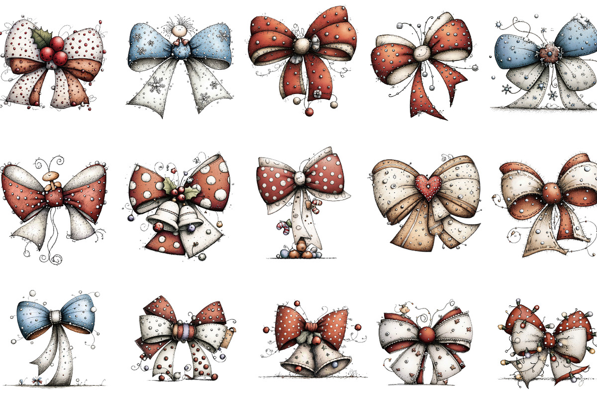 Whimsical Quirky Christmas Bows Clip, an Illustration by Designking (Photo 2 of 5)